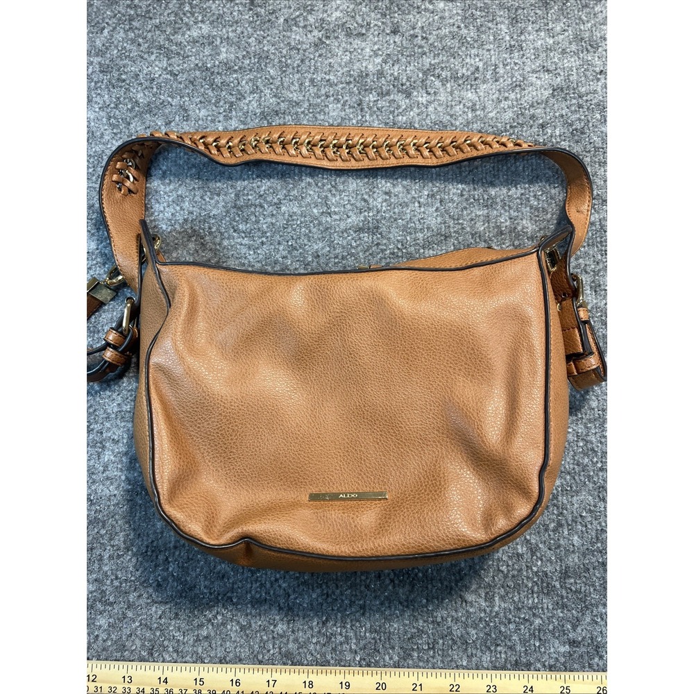 ALDO Cognac Brown Hobo Shoulder Bag with Braided Chain Strap